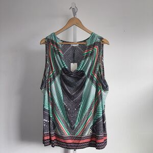 Calvin Klein Womens Multi Color Print Sleeveless Drape Neck Tank Top Size 3X NWT